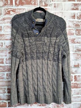 Rainforest Gray Cable Knit Henley Sweater Coastal GrandpaCore Cabincore